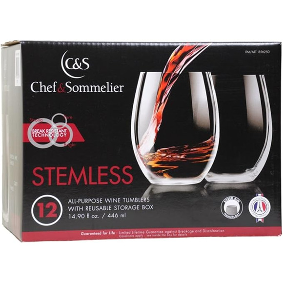 Chef & Sommelier 12 Stemless All-Purpose Wine Tumblers NIB New $75 - Picture 1 of 2
